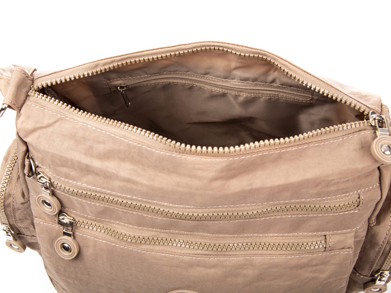 Beżowa torba materiałowa Bag Street, otwarta, z widoczną kieszenią i zamkami