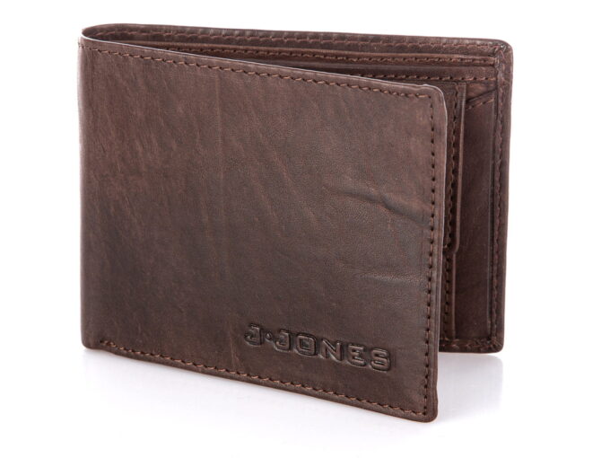 Ciemno brązowo portfel męski skórzany średni J Jones