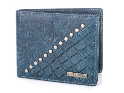 Niebieski duży portfel męski skórzany z ćwiekami J Jones