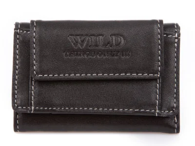 Mały czarny portfel męski skórzany Wild