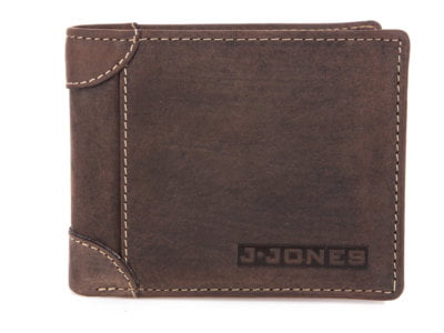 Poziomy skórzany portfel męski bifold ciemny brąz