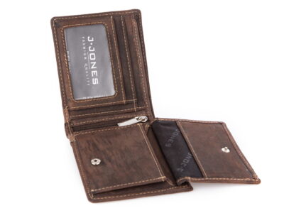 Poziomy skórzany portfel męski bifold ciemny brąz - obrazek 7