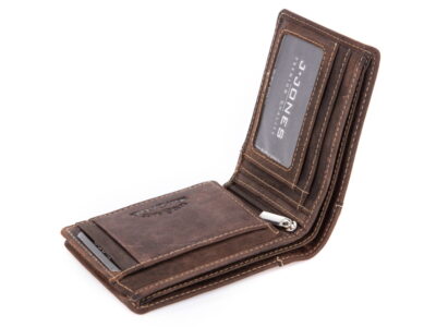 Poziomy skórzany portfel męski bifold ciemny brąz - obrazek 8
