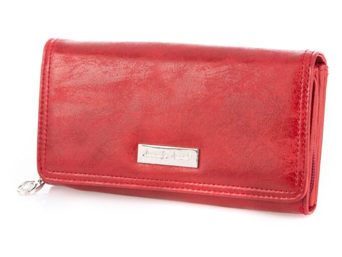 Czerwony poziomy portfel damski ze skóry ekologicznej