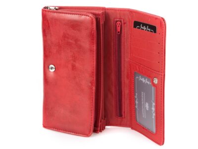Poziomy portfel damski czerwony ze skóry ekologicznej - obrazek 6