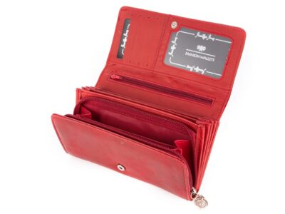 Poziomy portfel damski czerwony ze skóry ekologicznej - obrazek 4
