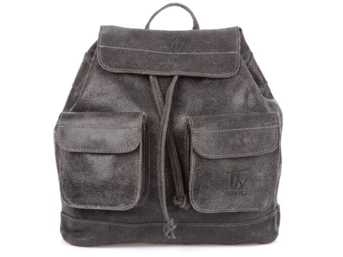 Skórzany plecak damski szary w stylu vintage SERGEJ