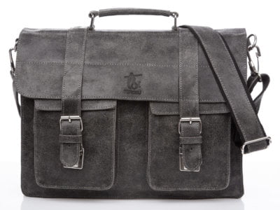Skórzana torba męska A4 szara w stylu vintage SERGEJ