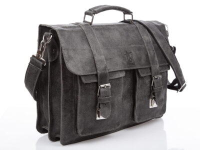 Skórzana torba męska A4 szara w stylu vintage SERGEJ - obrazek 3