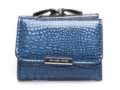 Mały kieszonkowy portfel damski niebieski lakierowany Jennifer Jones