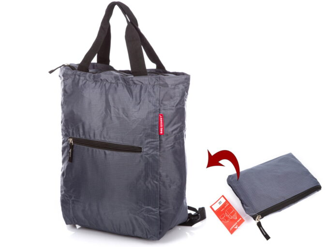 Szary plecak i torba w jednym składana do małej saszetki