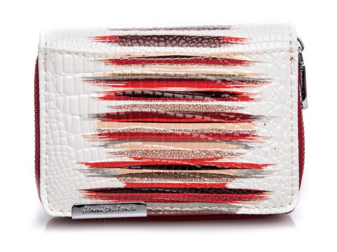 Mały lakierowany portfel damski biało czerwony Jennifer Jones 5262