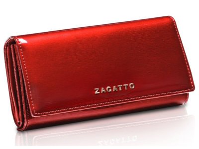 bardzo pojemny czerwony portfel damski lakierowany ZAGATTO ZG-102-SH