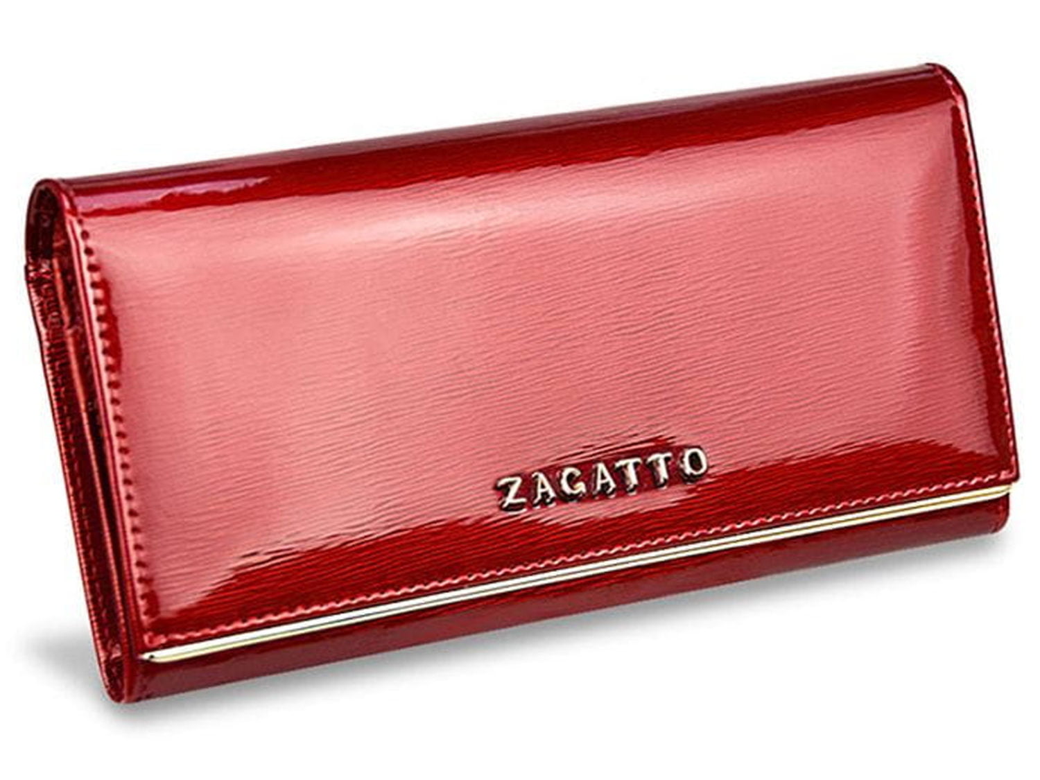 duży poziomy portfel damski czerwony lakierowany Zagatto ZG-4005-SH RED