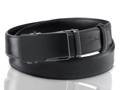 Skórzany pasek męski do spodni z czarną klamrą automatyczną Zagatto - obrazek 2