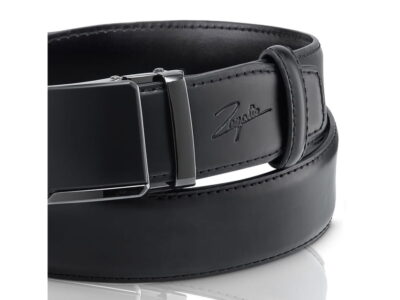 Skórzany pasek męski do spodni z czarną klamrą automatyczną Zagatto - obrazek 4