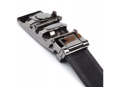 Skórzany pasek męski do spodni z czarną klamrą automatyczną Zagatto - obrazek 5