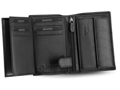 Portfel męski skórzany czarny z czerwonym paskiem Zagatto - obrazek 4