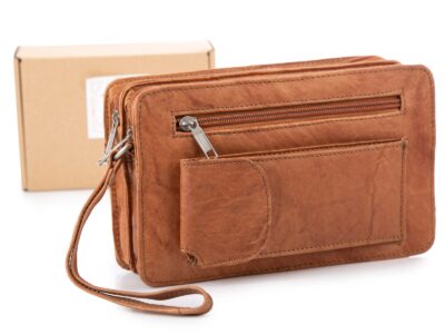 Dwukomorowa skórzana saszetka męska do ręki Bag Street