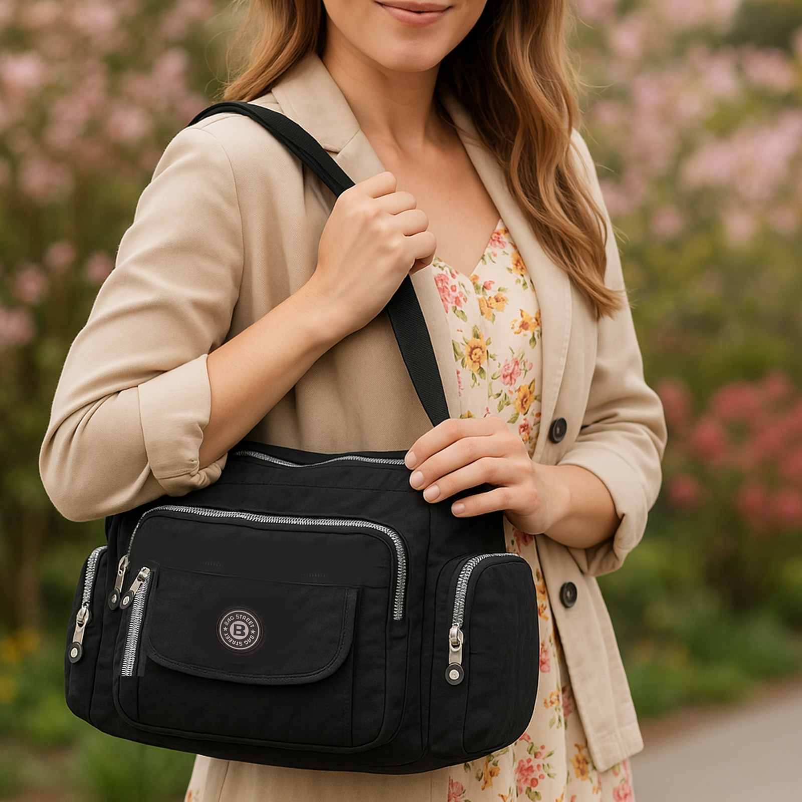 Lekka czarna torebka damska turystyczna