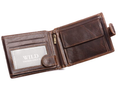 Skórzany portfel męski ciemnobrązowy zapinany na zatrzask RFID WILD - obrazek 3