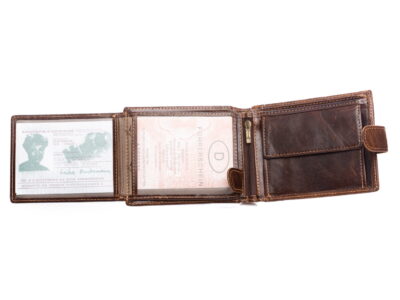 Skórzany portfel męski ciemnobrązowy zapinany na zatrzask RFID WILD - obrazek 4