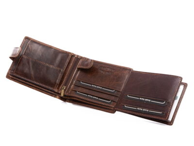 Skórzany portfel męski ciemnobrązowy zapinany na zatrzask RFID WILD - obrazek 5