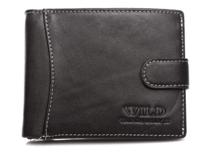 Czarny skórzany portfel męski WILD 5503