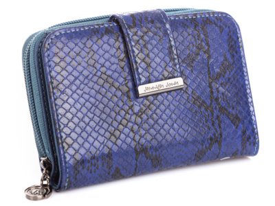 Niebieski portfel damski z łuskami węża Jennifer Jones