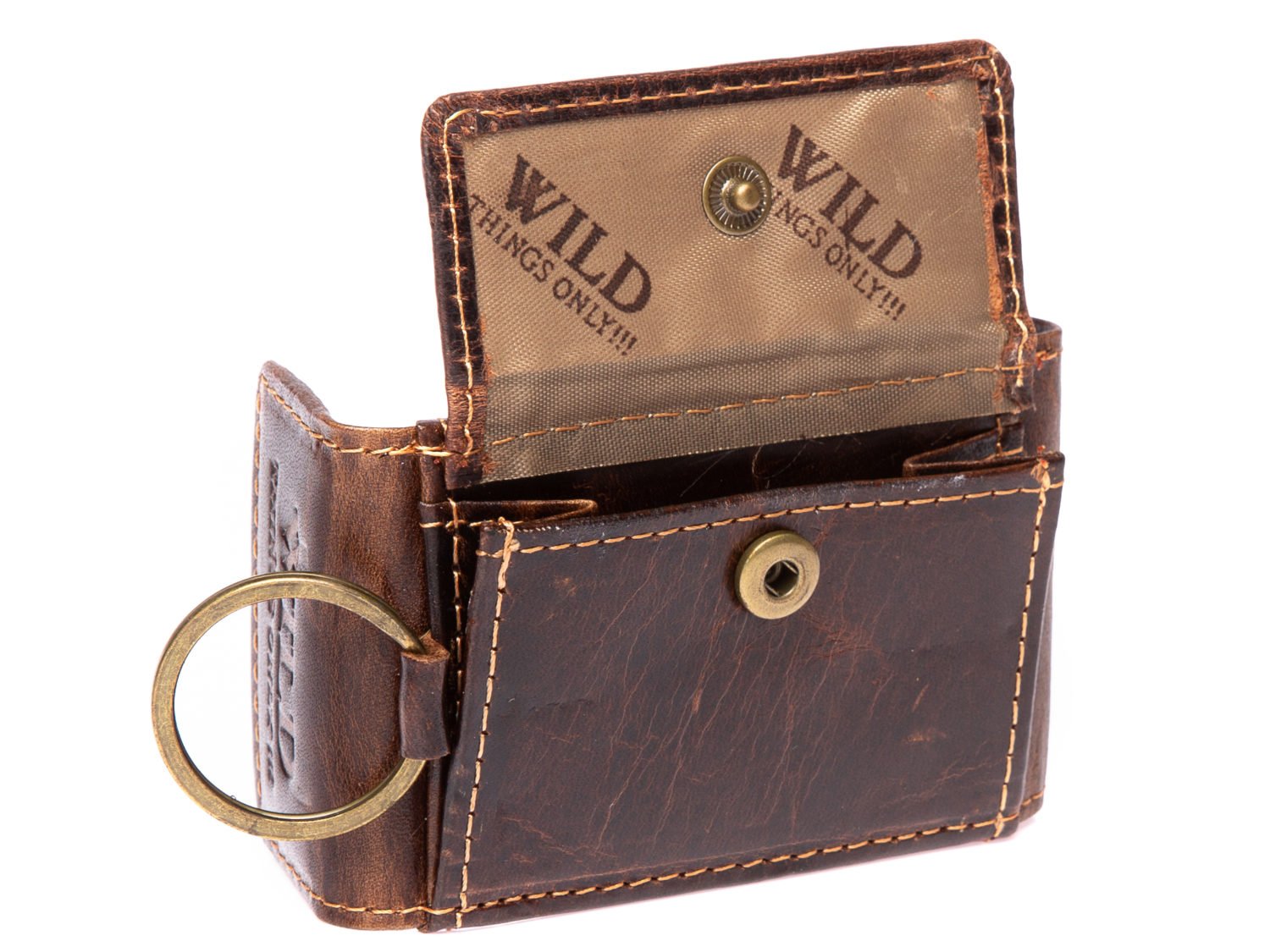 Otwarty skórzany brelok WILD w ciemnym brązie z kieszonką na monety