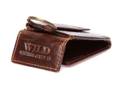 Brelok skórzany do kluczy z miejscem na banknoty i monety ciemny brąz WILD - obrazek 6