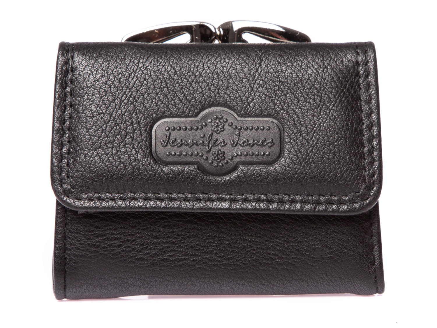 Czarny skórzany portfelik damski zapinany na bigiel