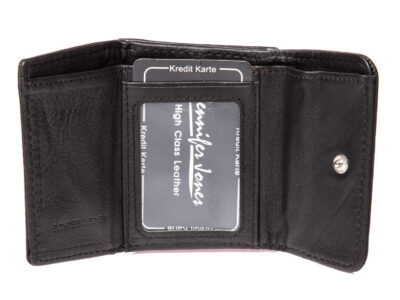 Mały czarny portfelik damski z biglem matowy - obrazek 4