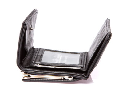 Mały czarny portfelik damski z biglem matowy - obrazek 3