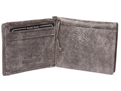 Męski portfel skórzany z klipsem na banknoty szary WILD - obrazek 5