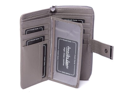 Duży szary portfel damski Jennifer Jones skórzany - obrazek 7