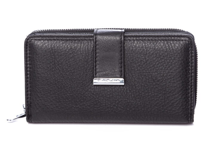 Duży czarny portfel damski Jennifer Jones skórzany