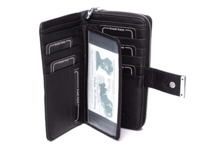 Duży czarny portfel damski Jennifer Jones skórzany - obrazek 7