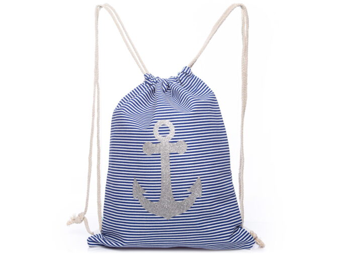 IMG_4310 Damski plecak na sznurkach w niebieskie paski z kotwicą
