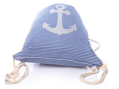 Damski plecak na sznurkach w niebieskie paski z kotwicą - obrazek 4