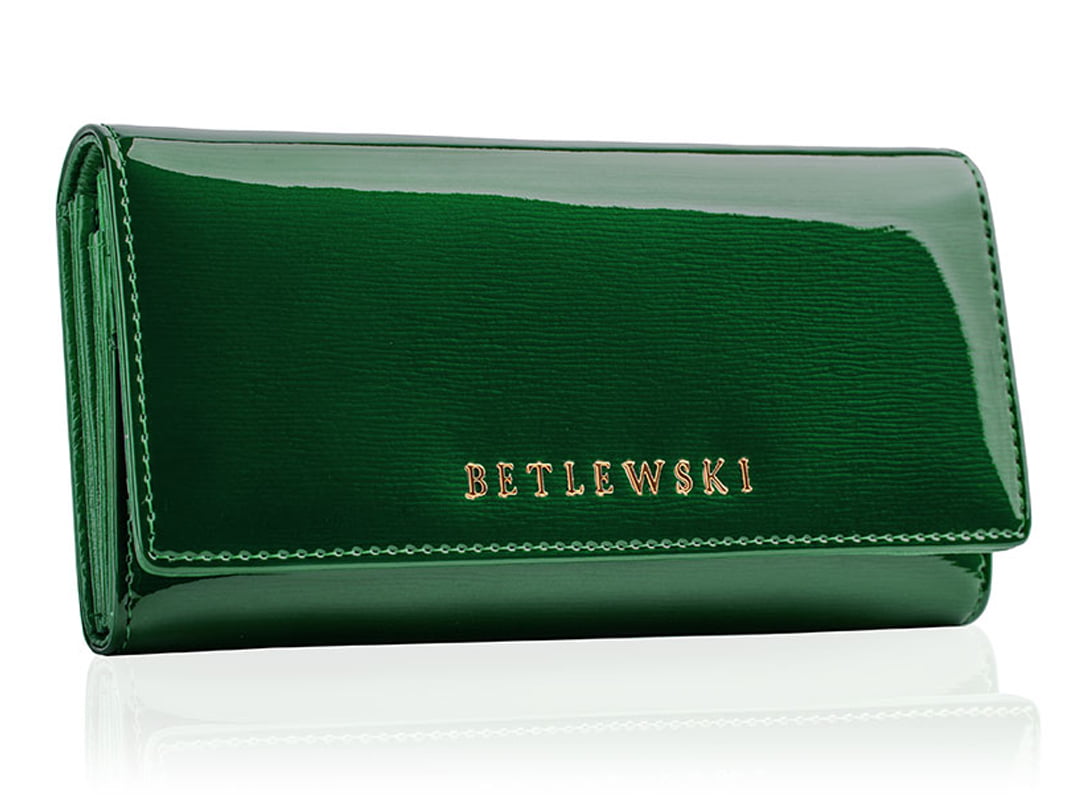 zielony Duży zielony lakierowany portfel damski Betlewski