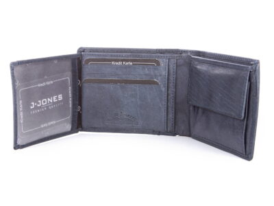Portfel męski skórzany vintage duży granatowy J Jones - obrazek 4