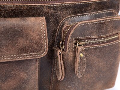 Skórzana torba damska/męska z wieloma kieszonkami Wild Tiger ciemny brąz - obrazek 10