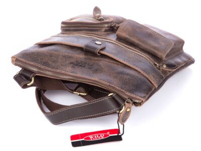 Skórzana torba damska/męska z wieloma kieszonkami Wild Tiger ciemny brąz - obrazek 3