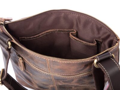 Skórzana torba damska/męska z wieloma kieszonkami Wild Tiger ciemny brąz - obrazek 6