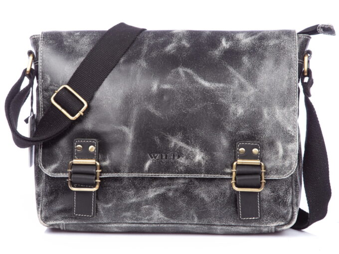 Duża skórzana torba męska szara Wild Tiger
