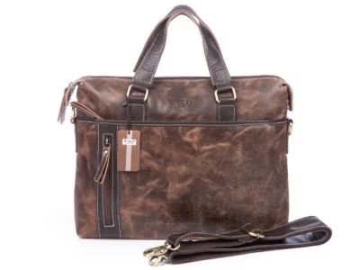 Torba męska skórzana vintage do pracy Wild Tiger brązowa