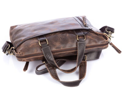 Torba męska skórzana vintage do pracy Wild Tiger brązowa - obrazek 4