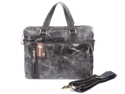 Torba męska skórzana vintage do pracy Wild Tiger szara