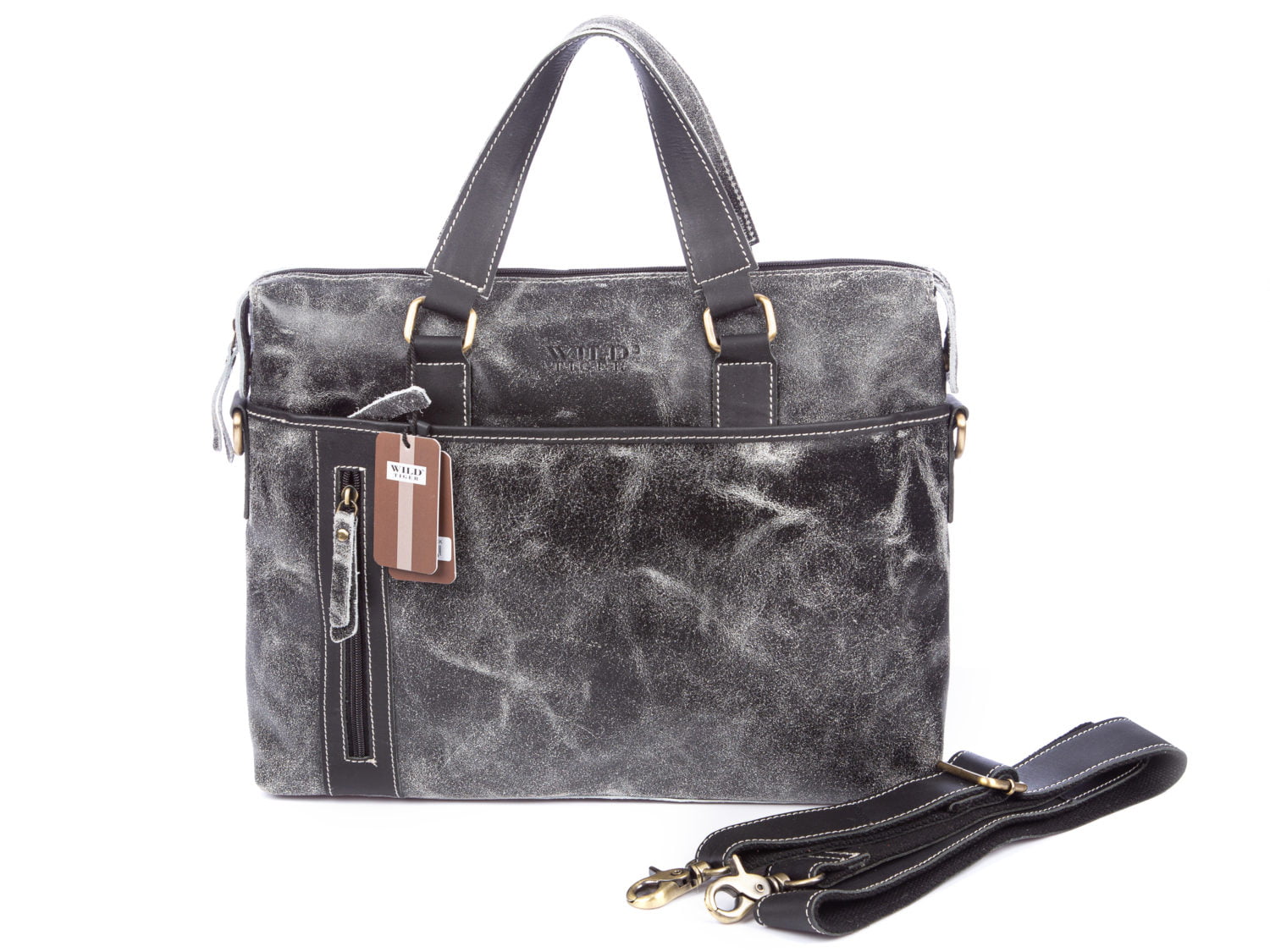 Torba męska skórzana vintage do pracy Wild Tiger szara